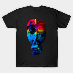 A blue red Bali face mask cut out T-Shirt